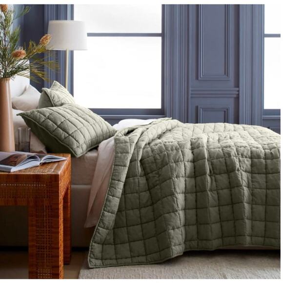 Quince Linen Box Quilt Full/Queen Willowleaf Green NWOT #Q5 - Picture 1 of 3